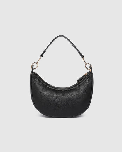Front view of black Corfu shoulder bag.