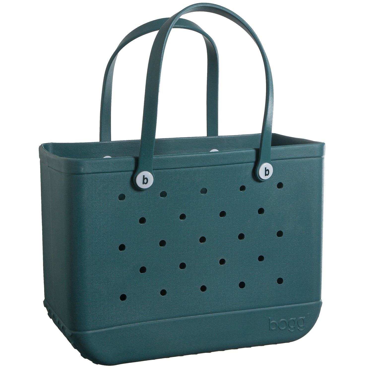 dark teal bogg bag on a white background