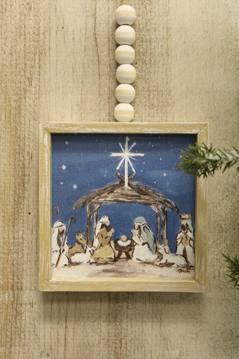 framed nativity scene ornament.