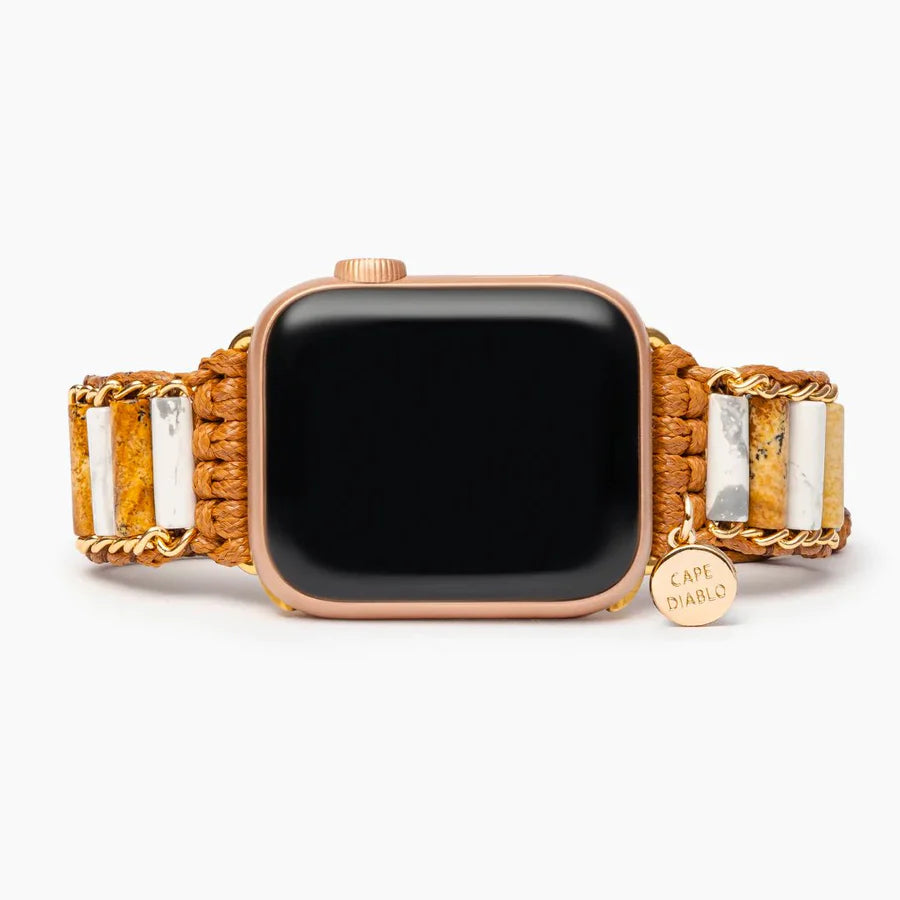 Linked Howlite & Jasper apple watch strap on a white background.
