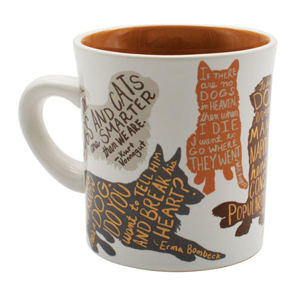 literary dog mug with images of dogs and quotes about dogs