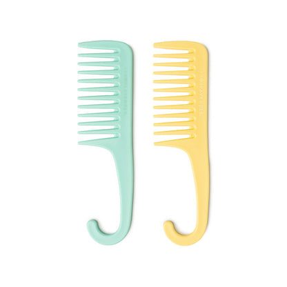 yellow and turquoise Knot Today Detangling Shower Combs displayed against a white background