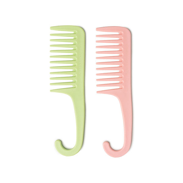 lime green and pink  Knot Today Detangling Shower Combs displayed against a white