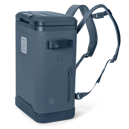 side view of nightfall blue 24 can backpack cooler