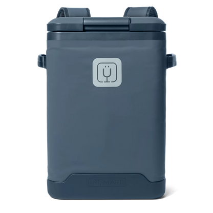 front view of nightfall blue 24 can backpack cooler