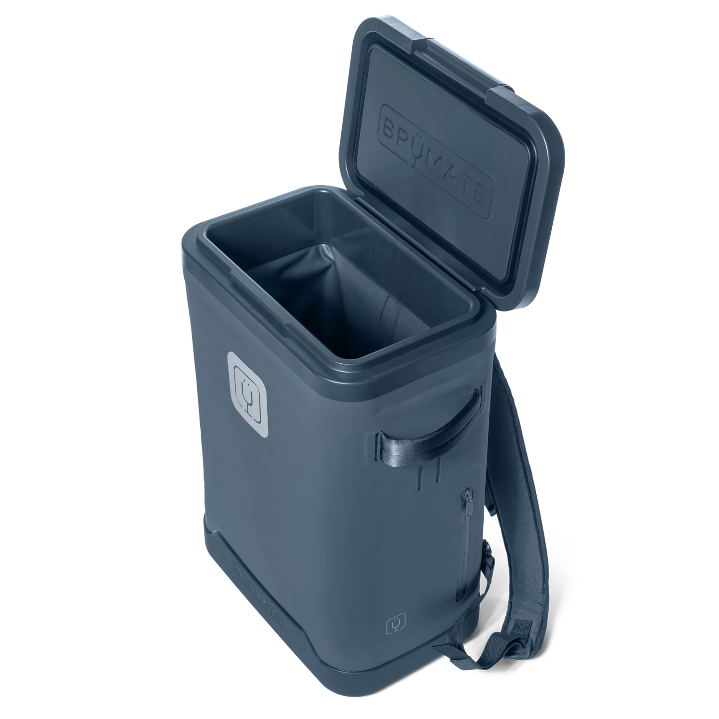 nightfall blue 24 can backpack cooler with lid open