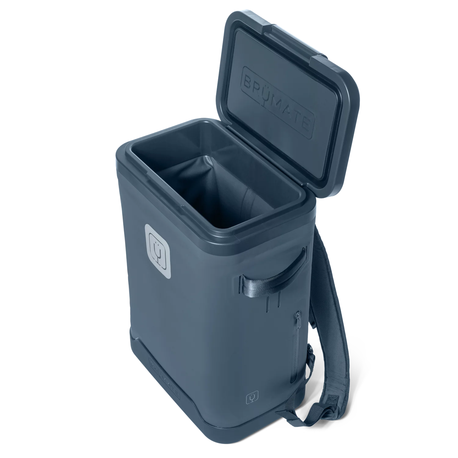 nightfall blue 24 can backpack cooler with lid open