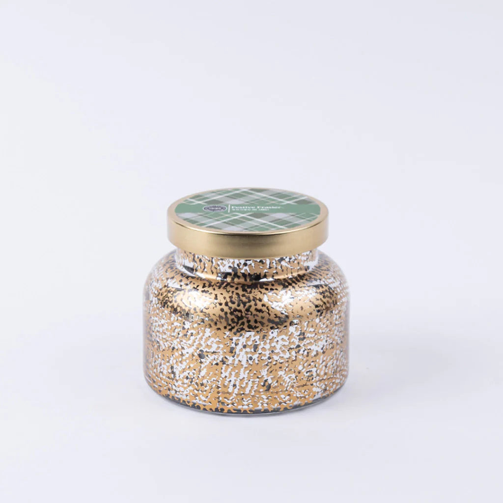  Festive Fraiser candle in a gold and silver Mercury Glass Jar 