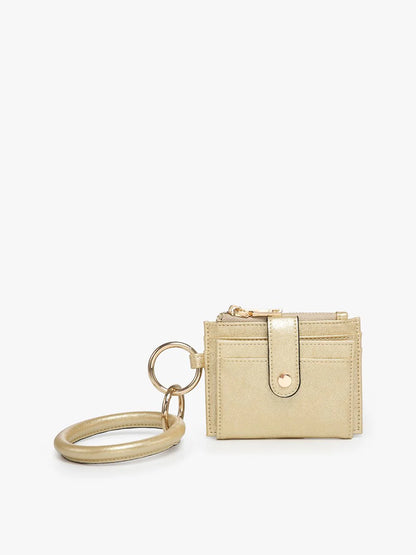 light gold Mini Snap Wallet Wristlet with o-ring bangle on a white background.