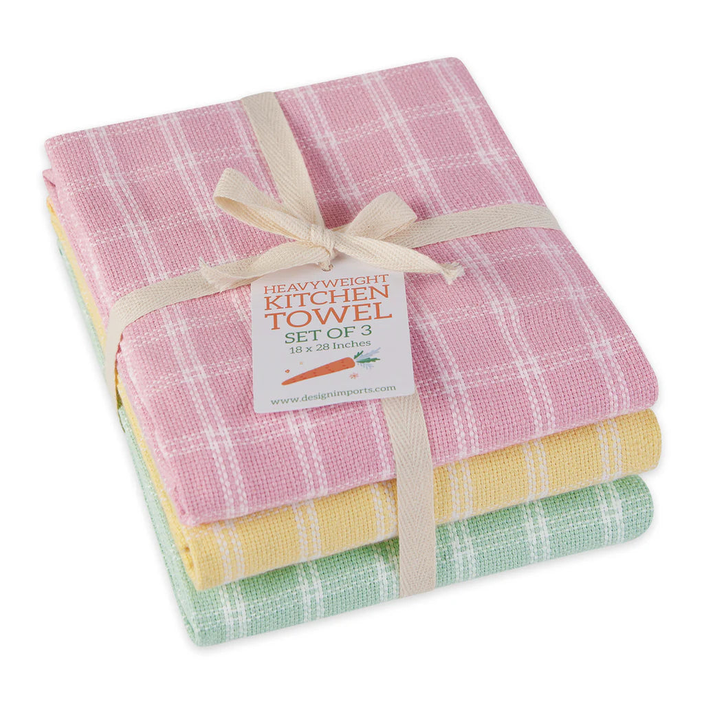 Spring Windowpane Plaid Dishtowel Set folded and tied together with a ribbon