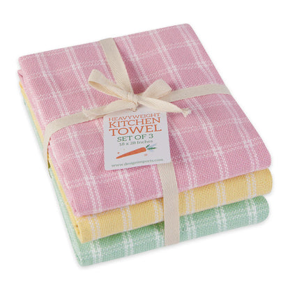 Spring Windowpane Plaid Dishtowel Set folded and tied together with a ribbon