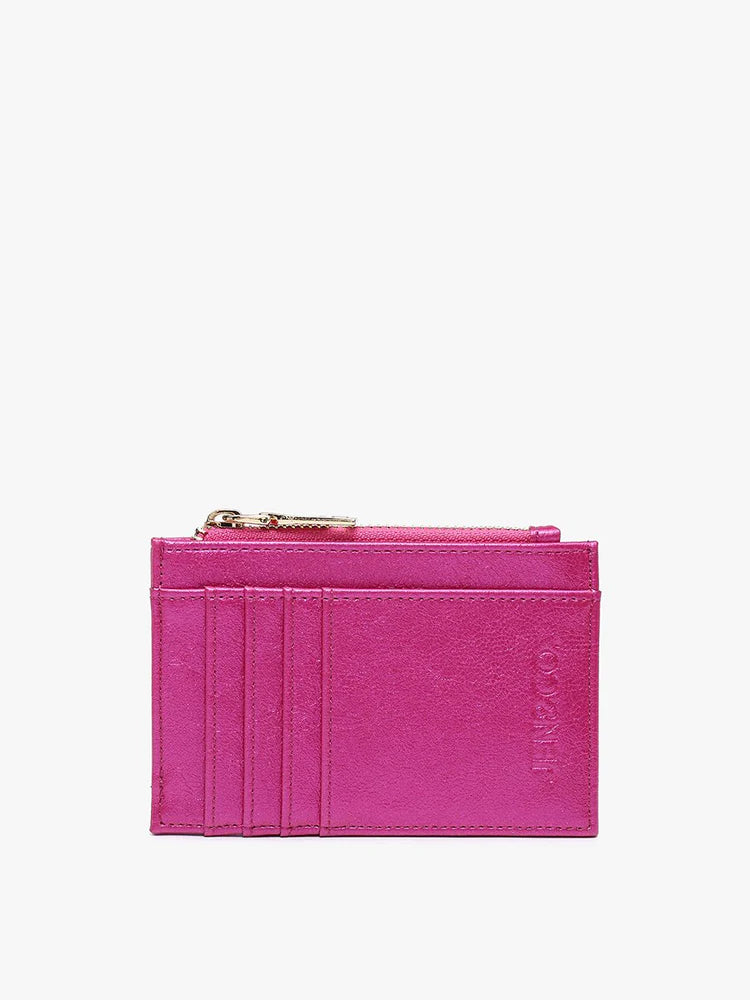 rubellite bright pink Sia Card Holder Wallet on a white background.