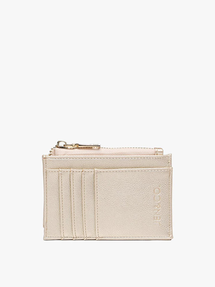 gold Sia Card Holder Wallet on a white background.