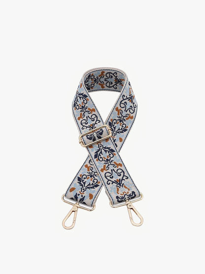 Boho Vine Navy & Light Blue guitar strap.