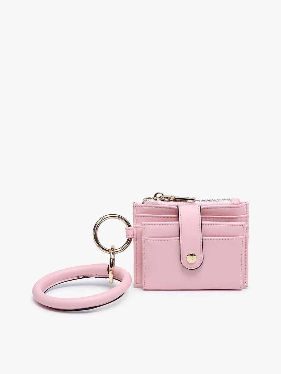 light pink Mini Snap Wallet Wristlet with o-ring bangle on a white background.