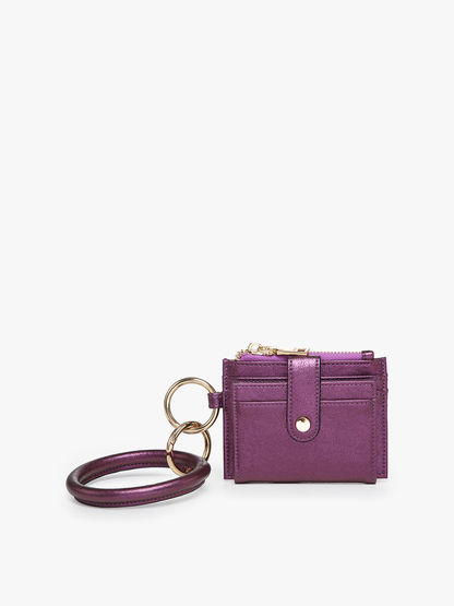 amethyst Mini Snap Wallet Wristlet with o-ring bangle on a white background.