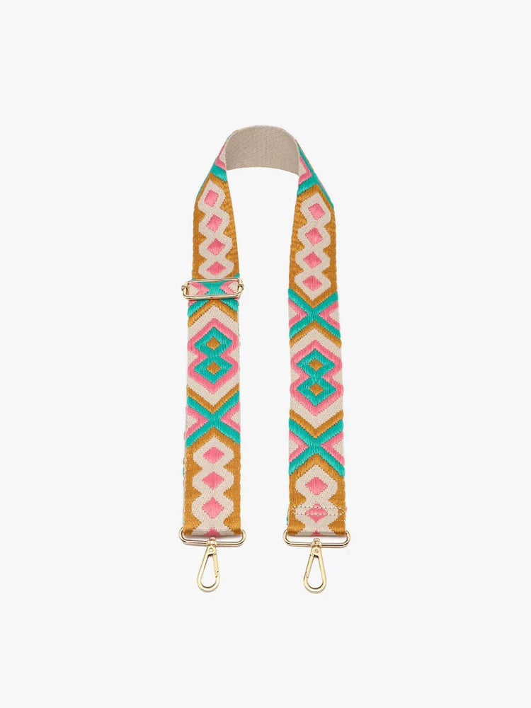 boho pink and green guitar strap.