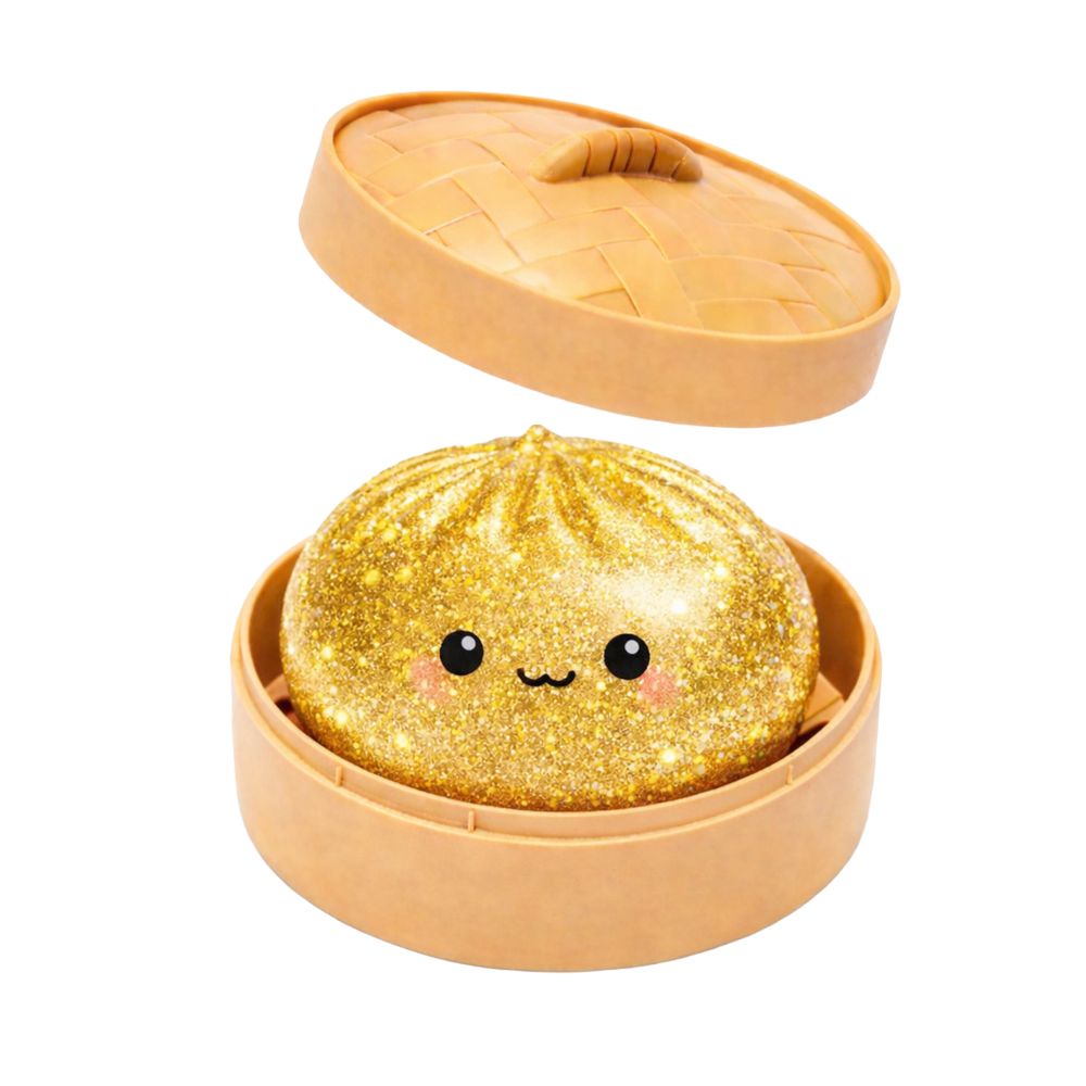 a gold bao in is bamboo like steamer container
