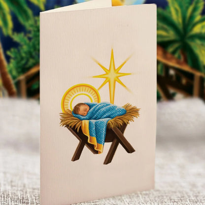 enclosure card for mini Mini Nativity Pop-Up Card with image of Jesus asleep in the manger