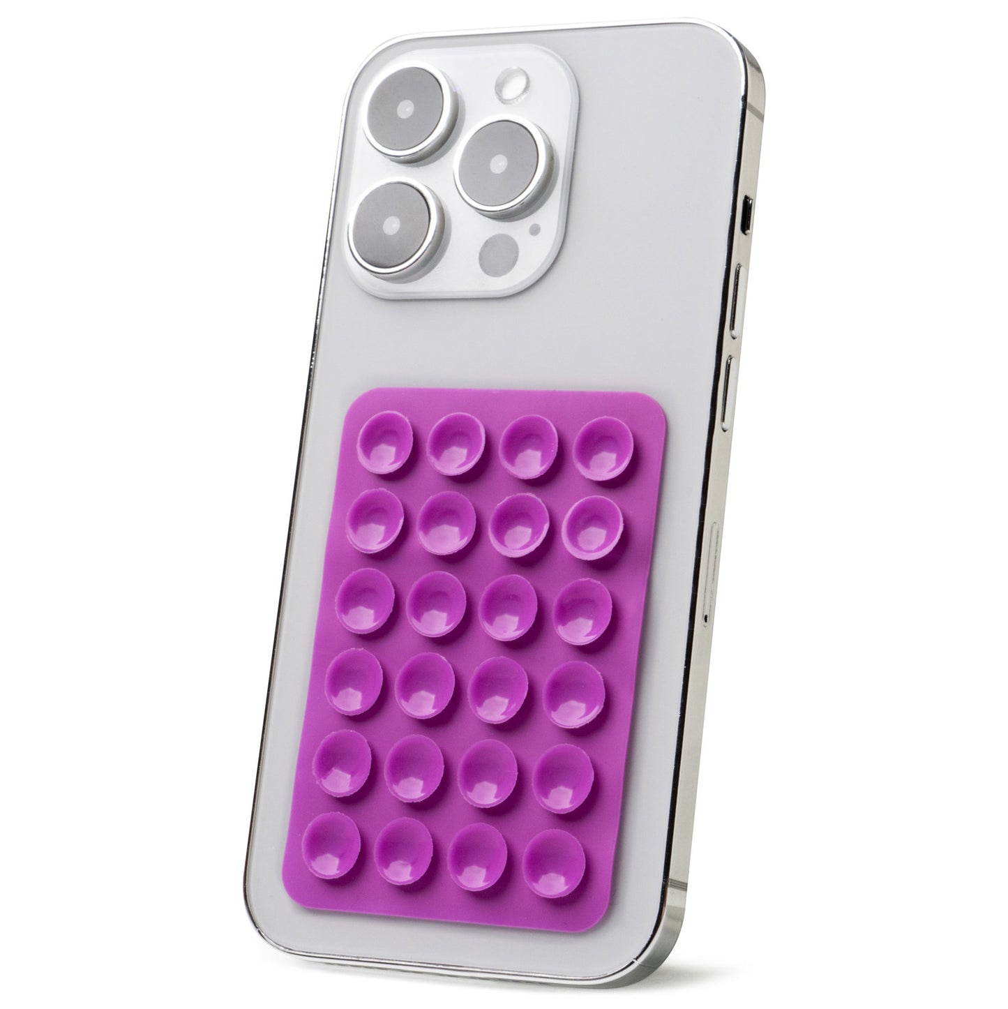 purple Tentacle Tech Suction Phone Mount stuck on back of phone