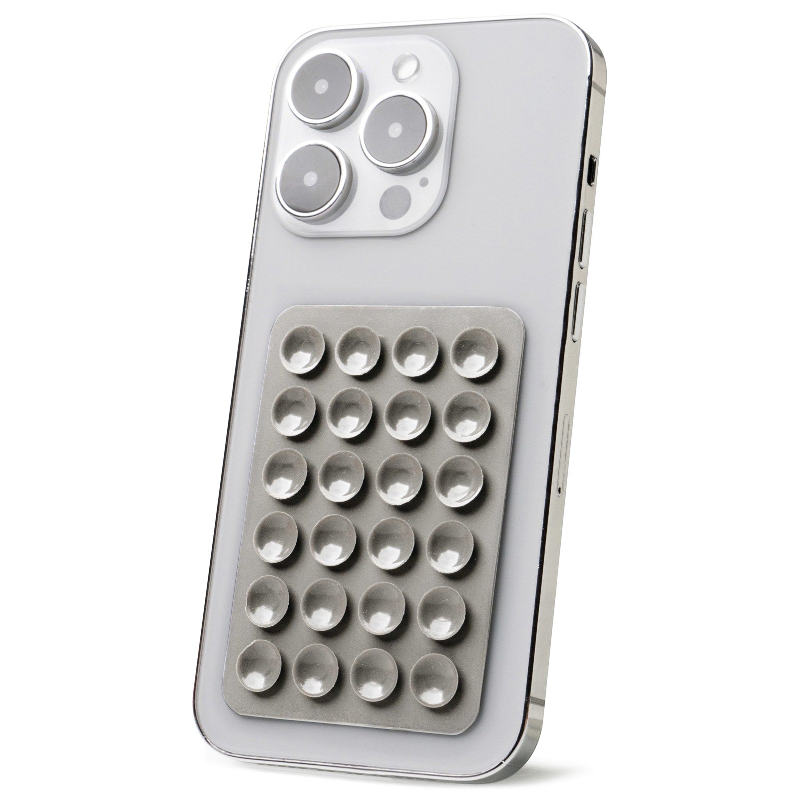 grey Tentacle Tech Suction Phone Mount stuck on back of phone