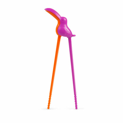pink and orange toucan chopsticks open.