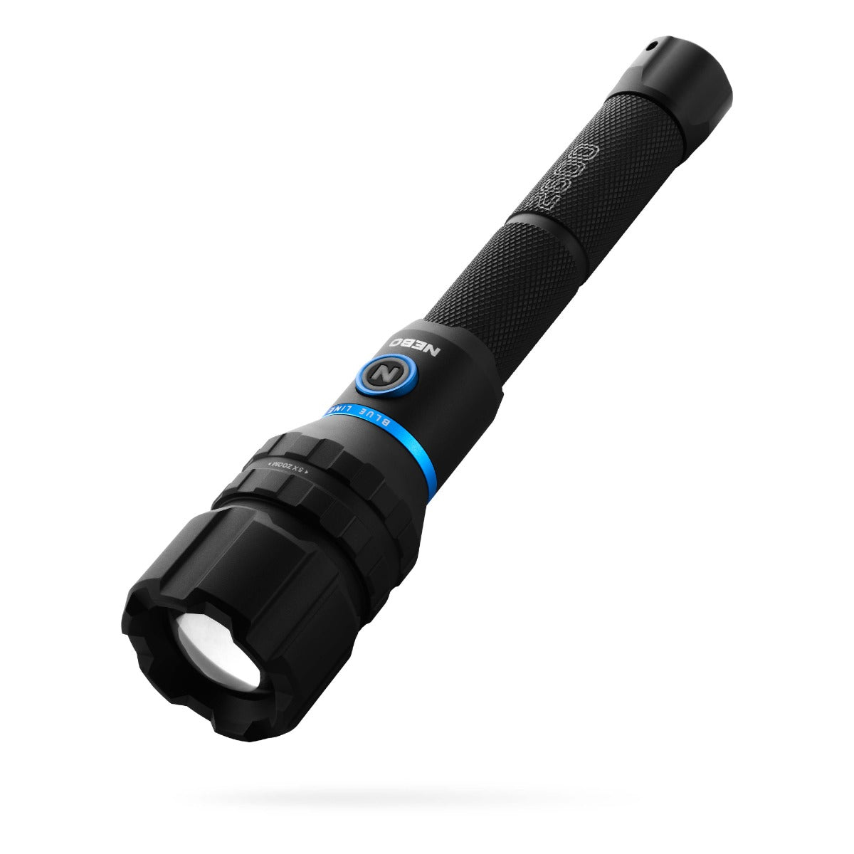 black flashlight with blue details