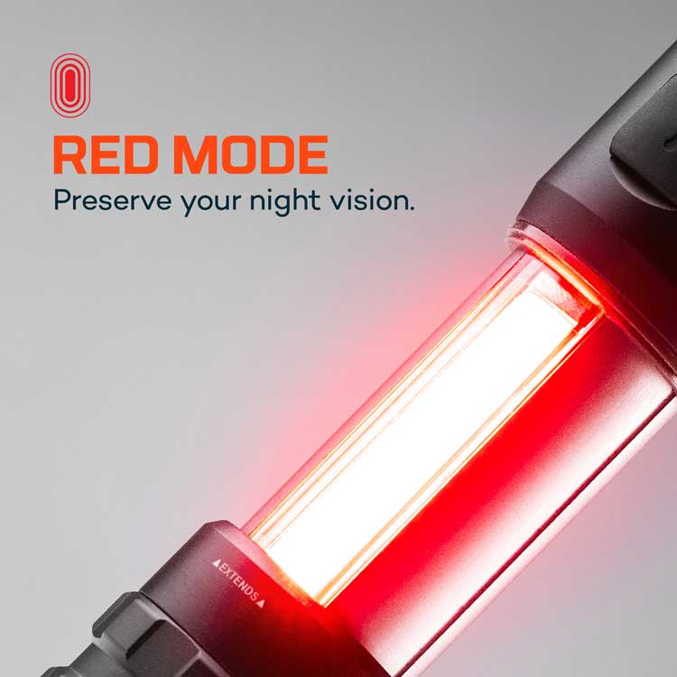 extended Slyde King Flashlight showing red light mode.