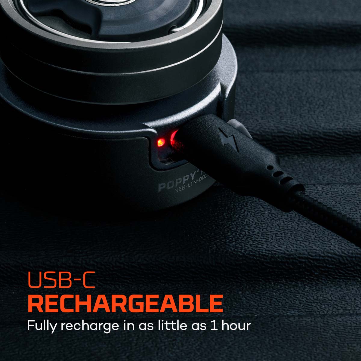 close-up of Poppy Puck Pocket Lantern's charging port