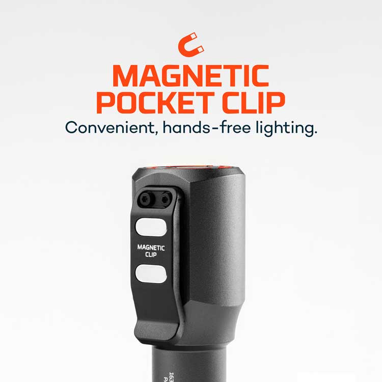 back view of transport charger and flashlight showing magnetic clip.