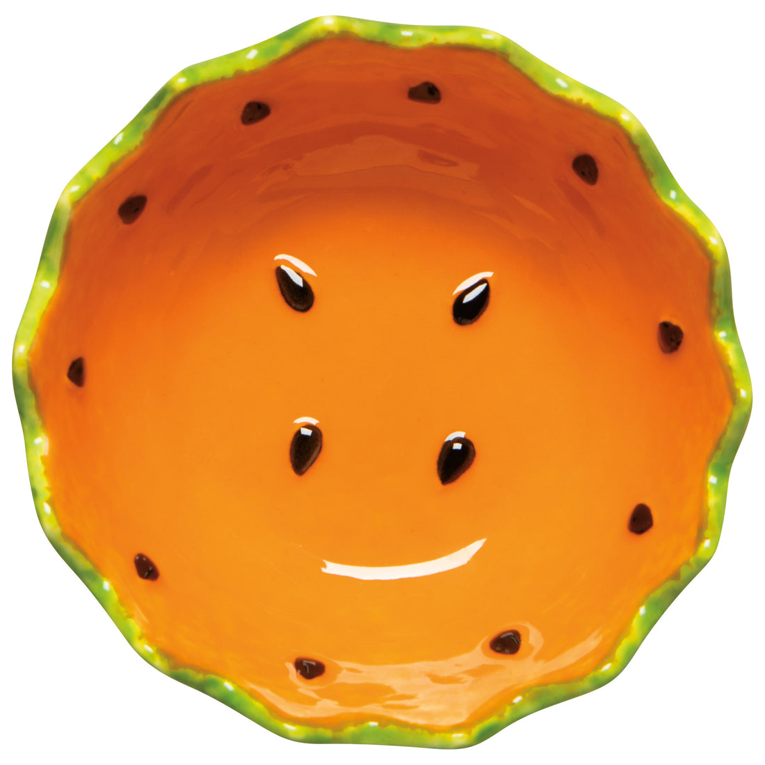 top view of orange watermelon slice bowl