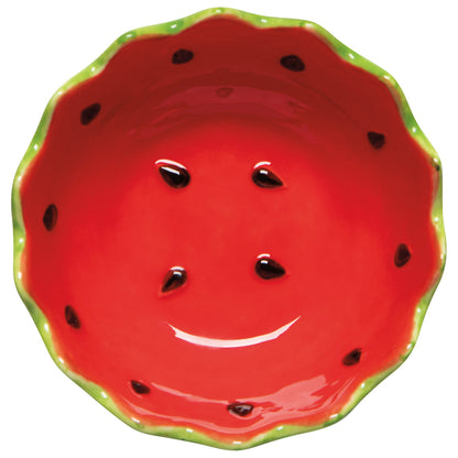 top view of red watermelon slice bowl