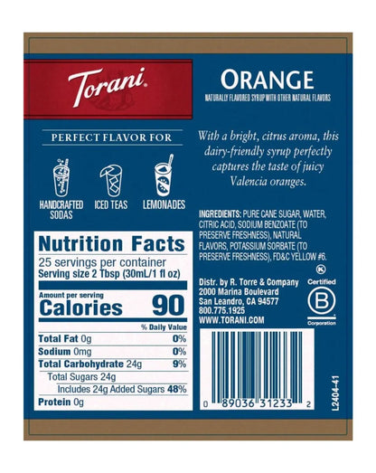 nutritional label for torani orange