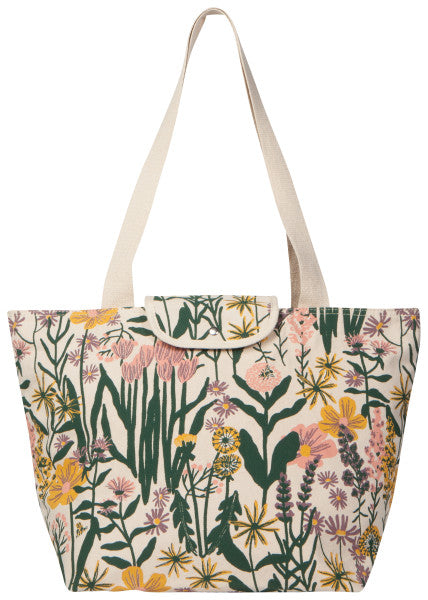 bees and blooms tote on a white background.