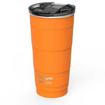 angled top view of sunset tumbler showing lid on cup.