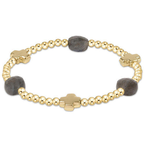 signature cross admire gold pattern 3mm bead bracelet, labradorite