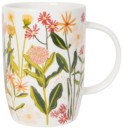 bees and blooms mug on a white background.