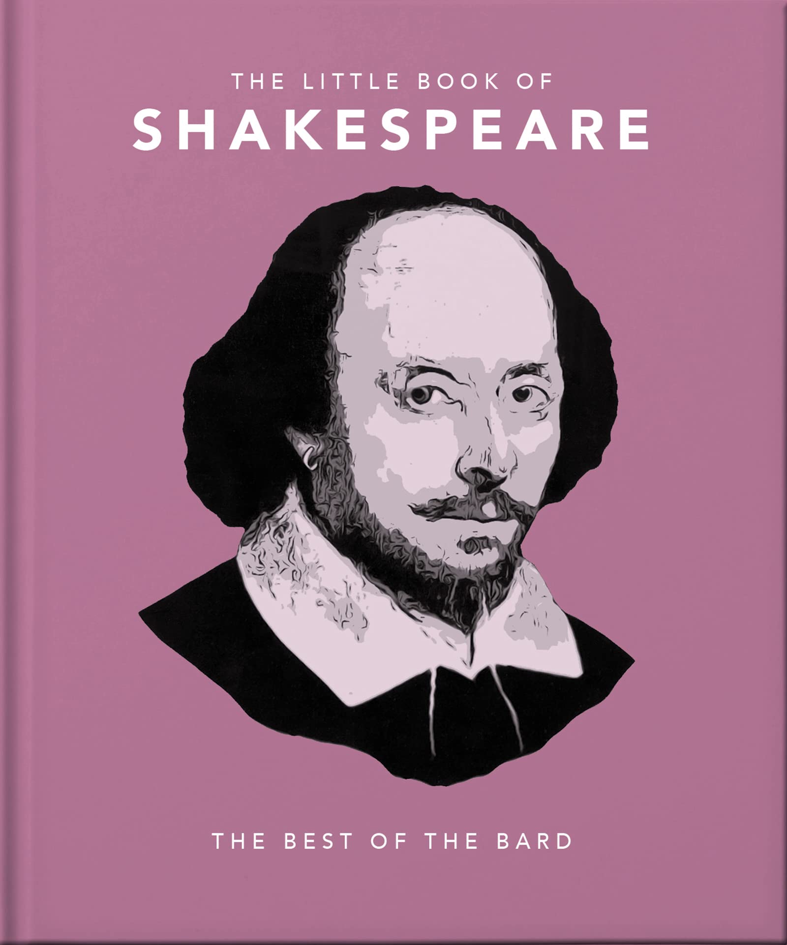 front cover of book is purple is black and white illustration of shakespeare, and title of book in white