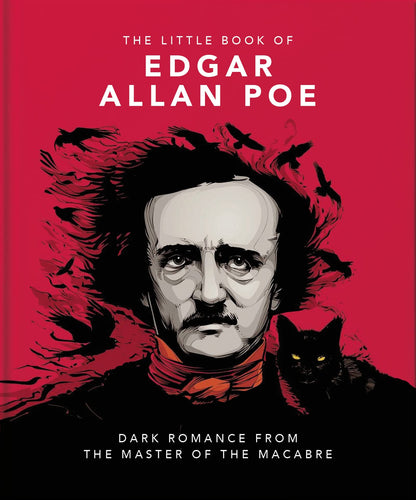 front of book is fuchsia with illustration of poe in black, title of book in white