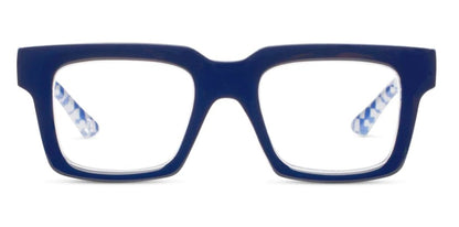 front view of the Navy & Check Louie Blue Light Reading Glasses on a white background