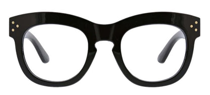 front view of the black bravado blue light reading glasses on a white background