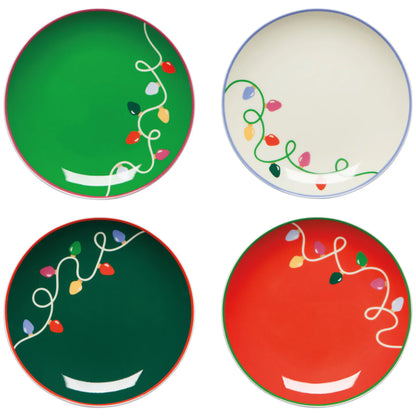 4 styles of holiday glow plates arranged on a white background.