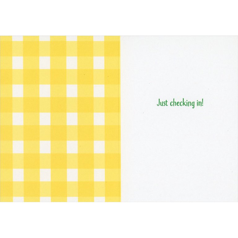 inside view of card is yellow and white checkered and the other is white with green text listed in the description