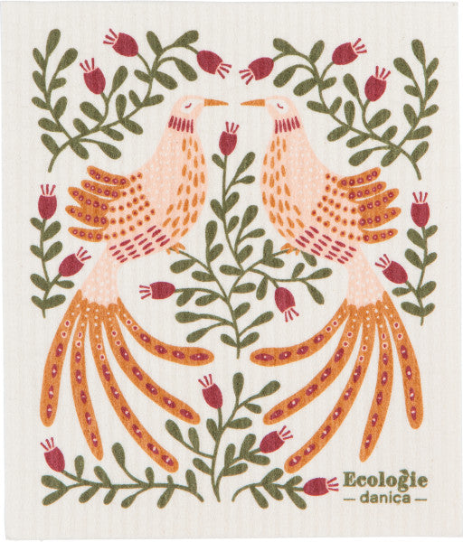 plume swedish dishcloth printed with birds and flowers.