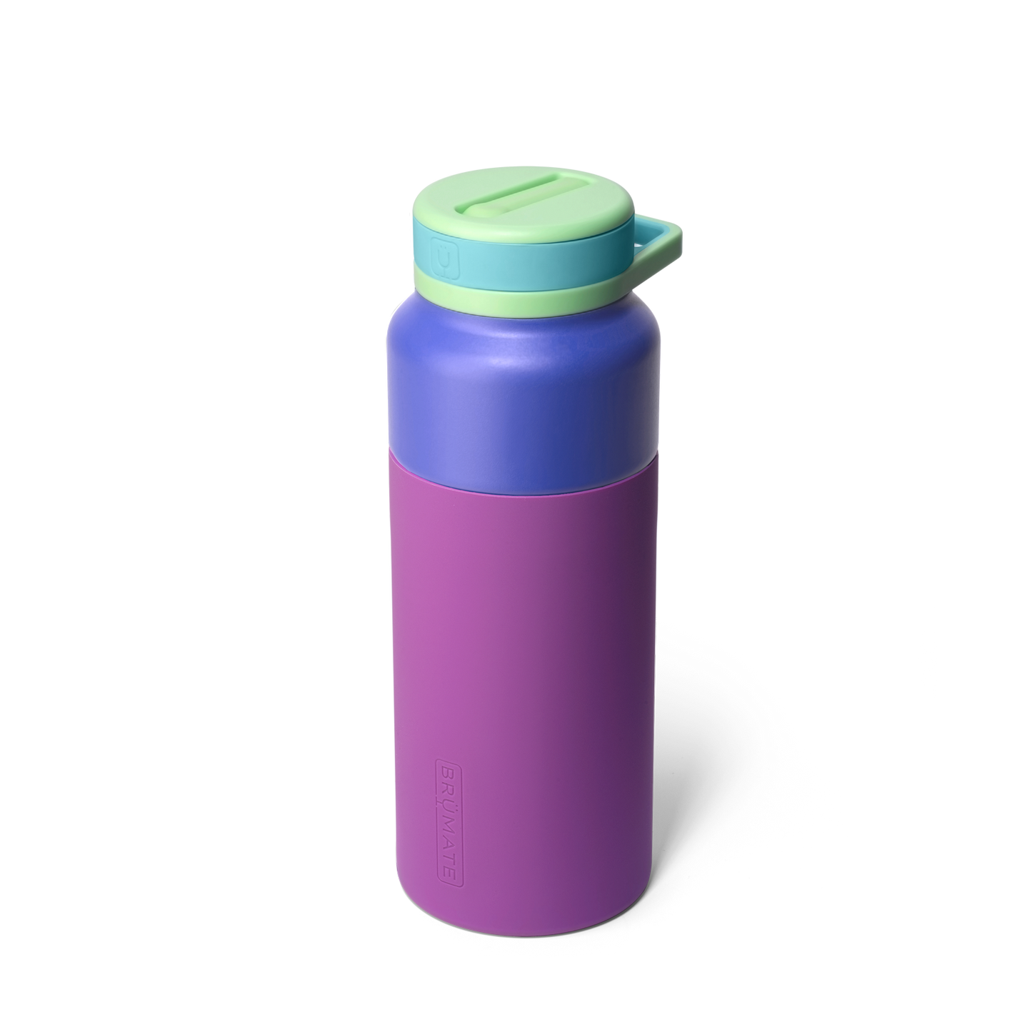 northern lights rotera water bottle that has a green lid, blue body, and purple base.