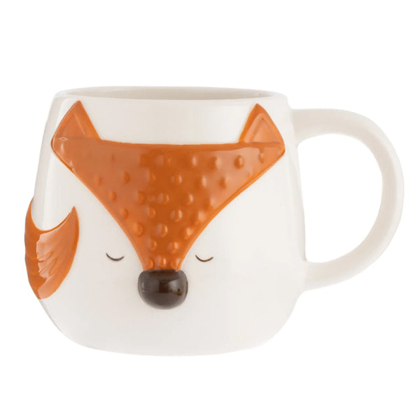 off-white and orange mug with fox design.