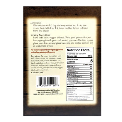 Back of a food package with nutrition facts, ingredients, and serving suggestions.