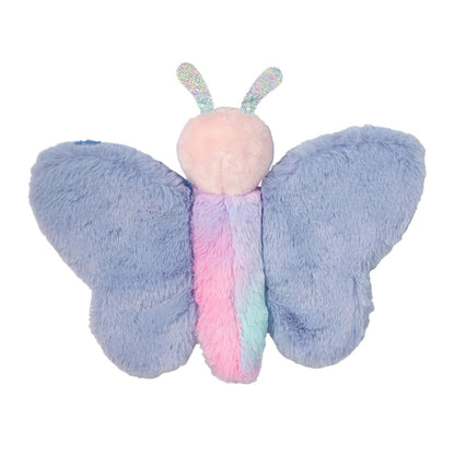 back view of pink, blue, and purple plush butterfly puppet
