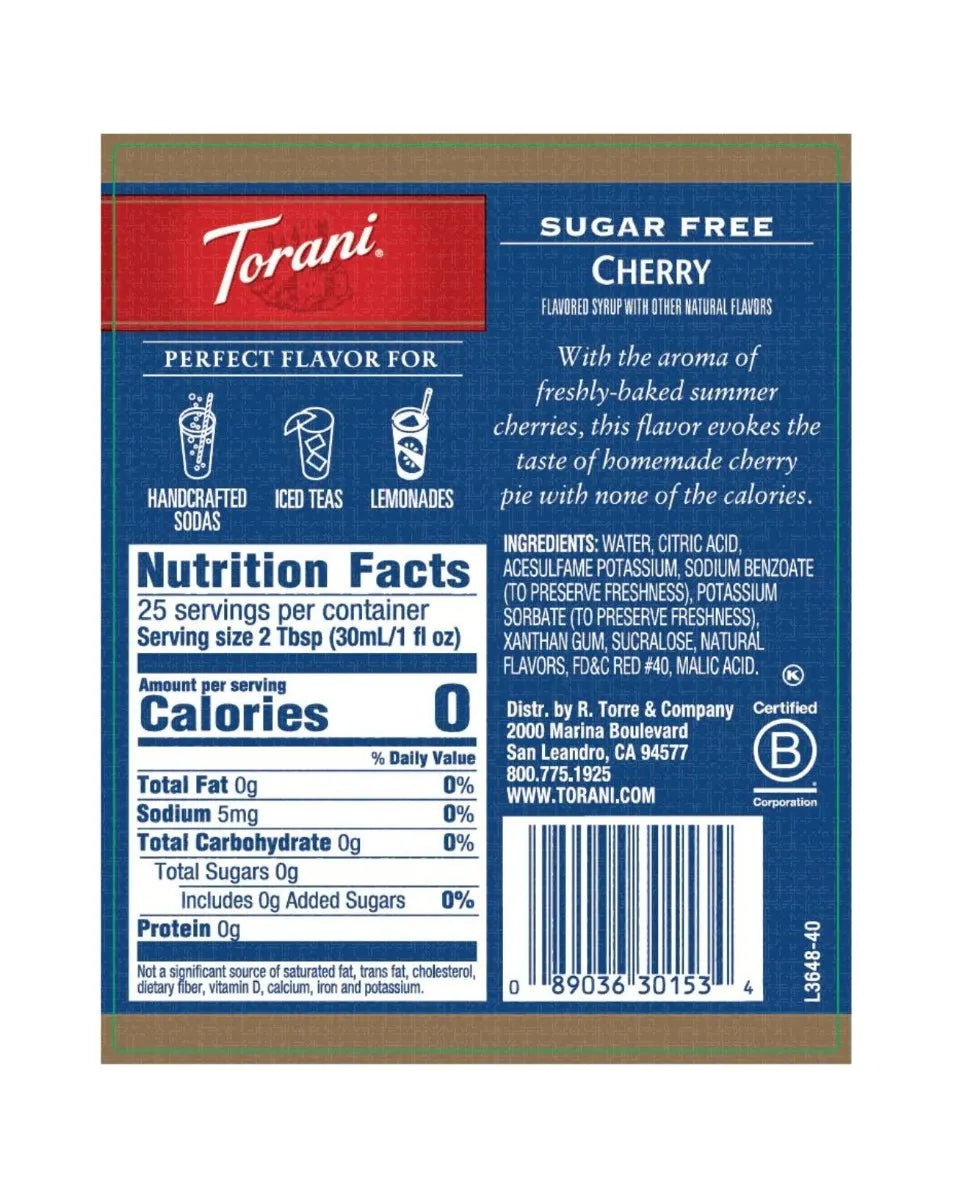 cherry sugar free nutritional label