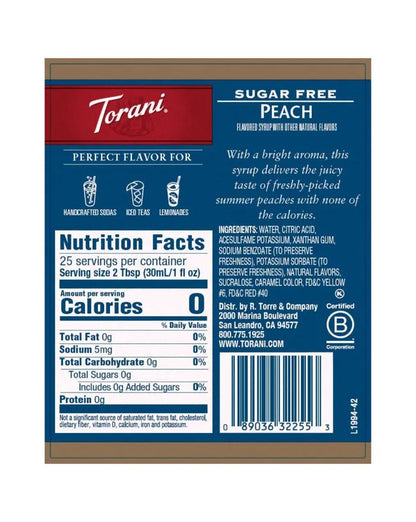 torani sugar free peach syrup nutritional label